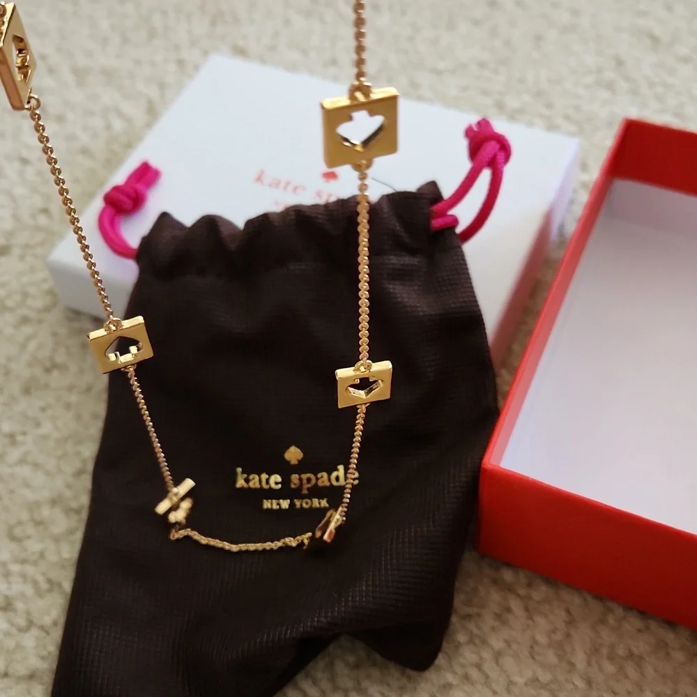 NWOT Kate Spade Hole Punch Logo Station Necklace Gold Tone Long Layering - Picture 4 of 5